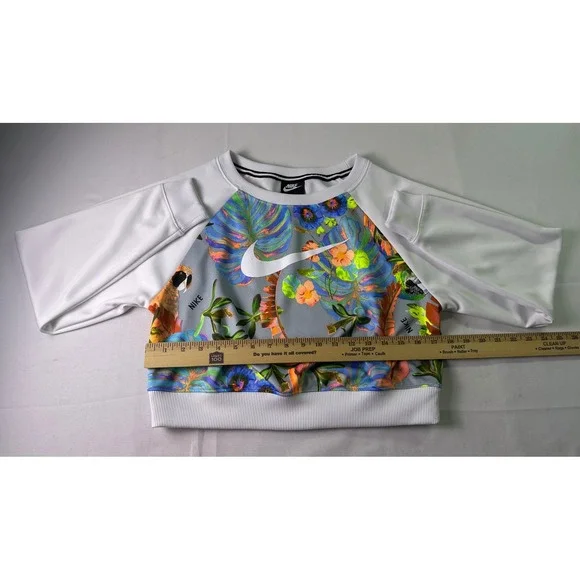 Nike Hyper Femme Tropical Floral Parrot Cropped Sweatshirt Women's Small S White - Picture 7 of 10